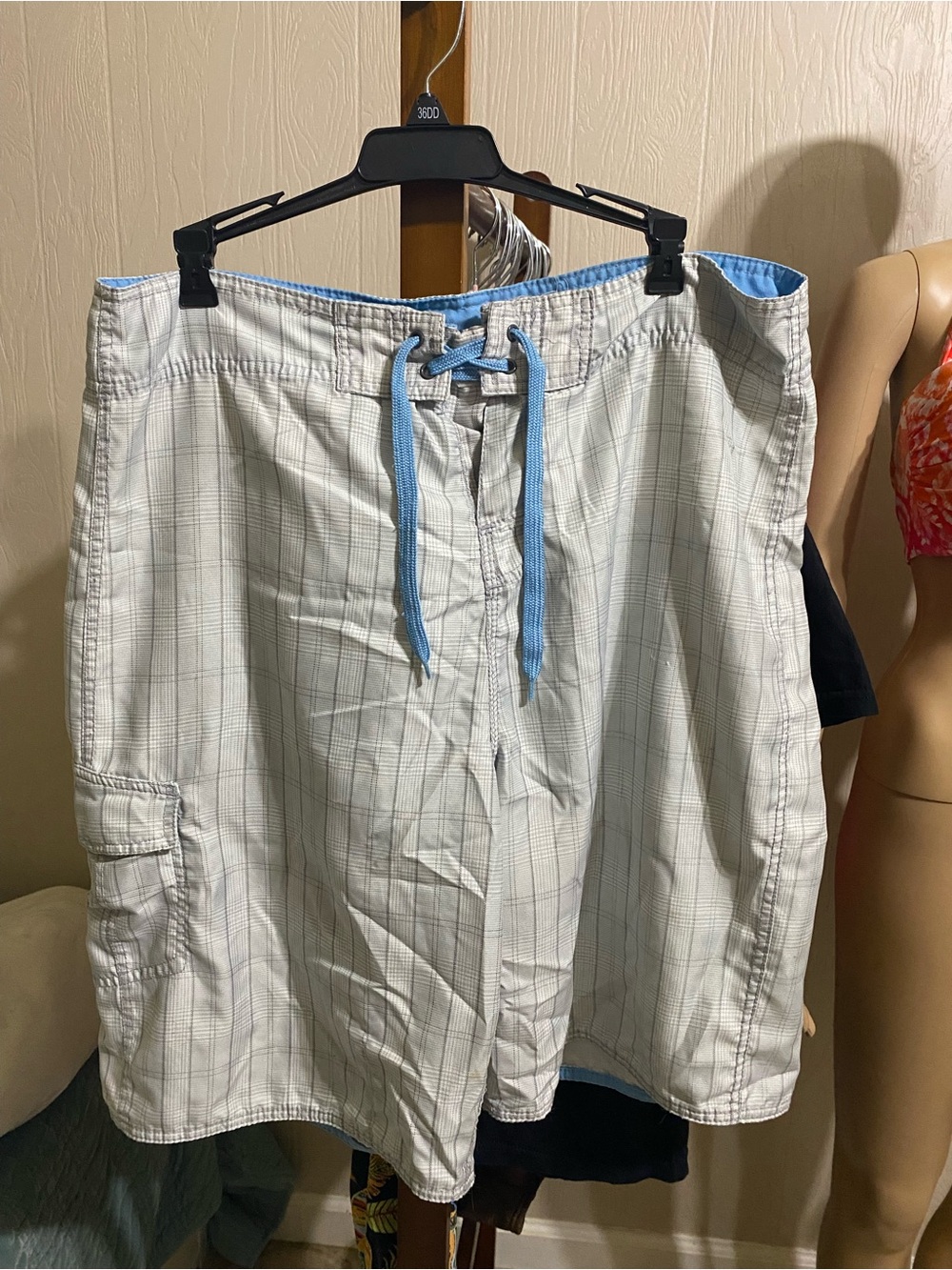 Light Blue Lined Plaid Swim Shorts